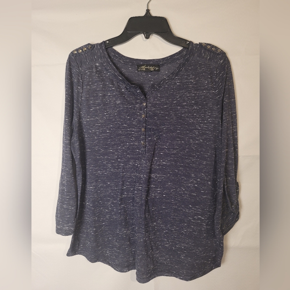 Absolutely Famous Woman's Shirt Sz L Charcoal gray mix round studs on shoulders